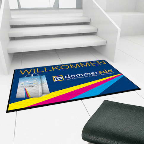 Fußmatte mit dommerado Motiv, Text Werbemittel